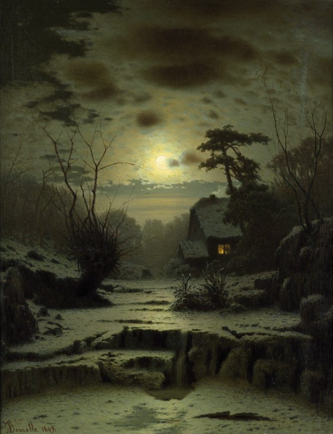 Louis Douzette (1834-1924) Winterliche Vollmondlandschaft, 1869